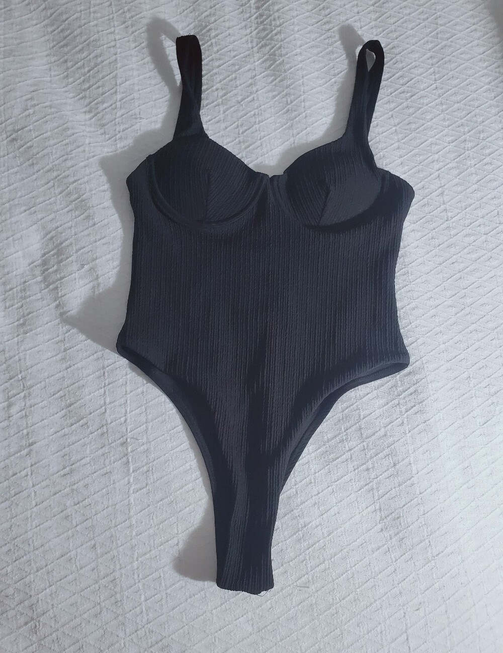 Black Ribbed One Piece Padded Wired Tank Bodysuit